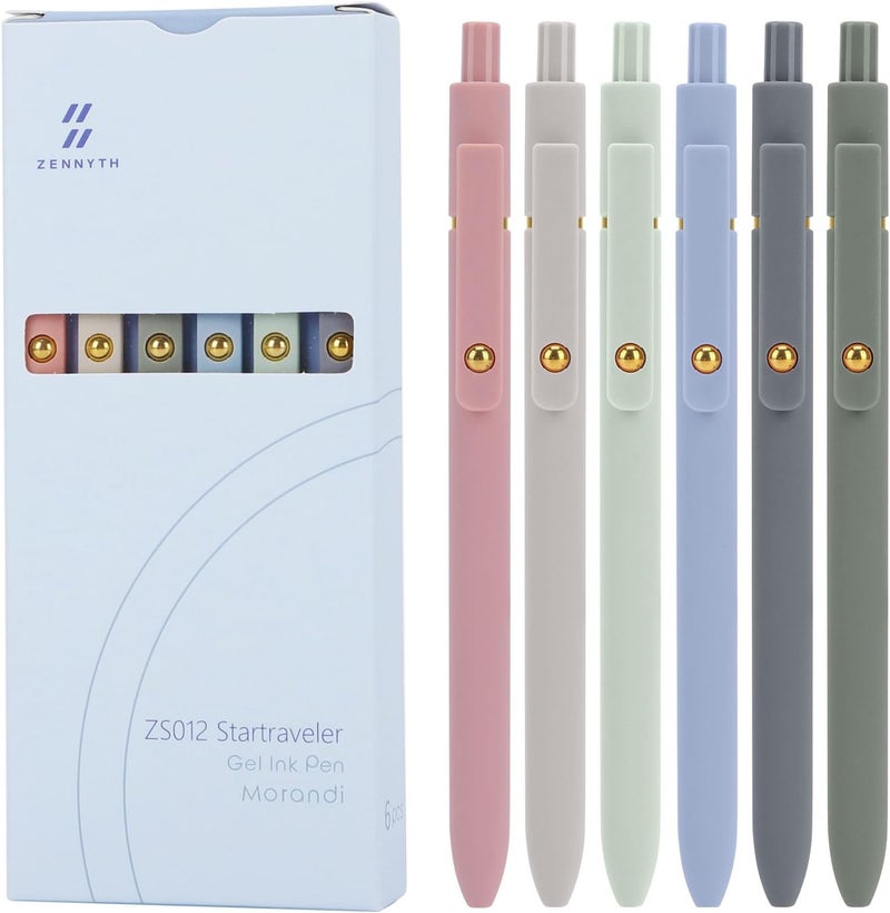 Ddaowanx Gel Pens, 0.5mm Fine Point Quick Dry Blue Ink Pens Retractable, Cute Colorful Barrel Smooth Writing Pen, Aesthetics Gifts for Women Men (6 Pcs-Blue Ink) - Image 1